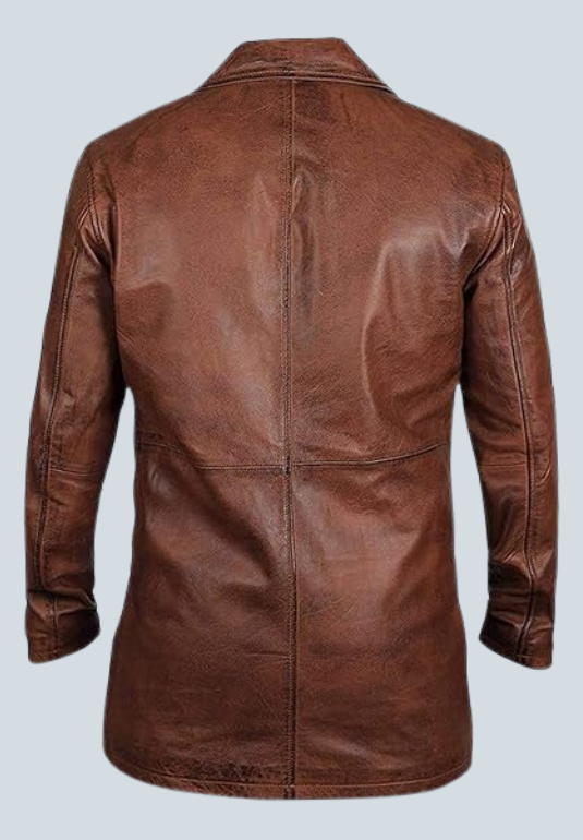 Brian Waxed Brown Long Leather Coat